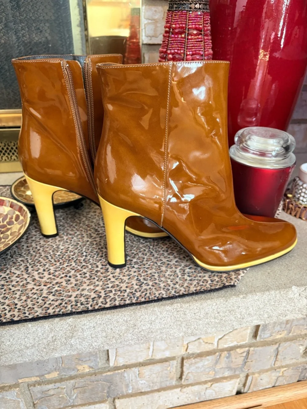 Via Spiga: Designer booties.  Carmel color with pale yellow heels! - Picture 9 of 15